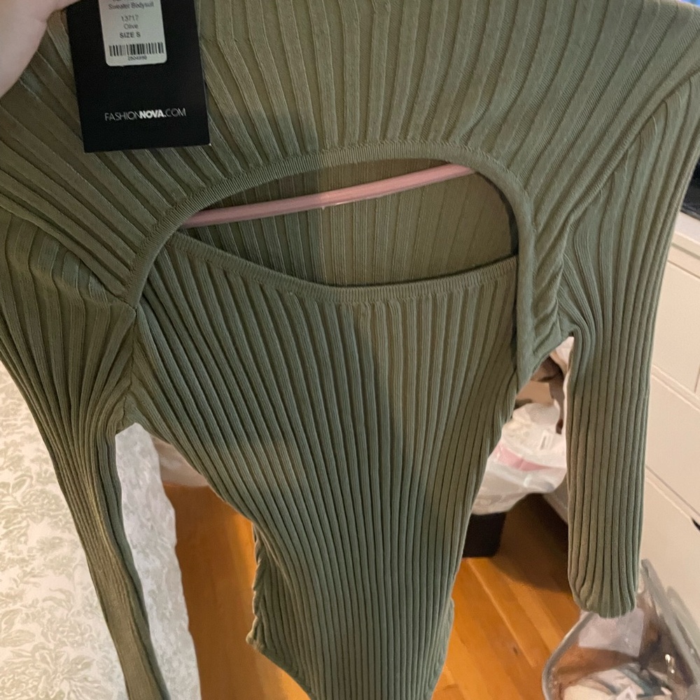 Fashion Nova Olive Ribbed Bodysuit